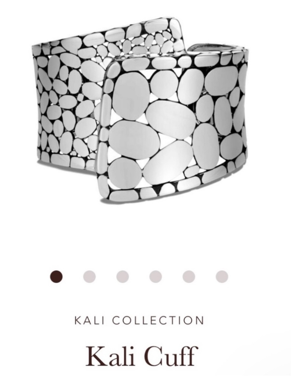 John Hardy 925 Sterling Silver Kali Pebble Overlap Wide Cuff Bracelet